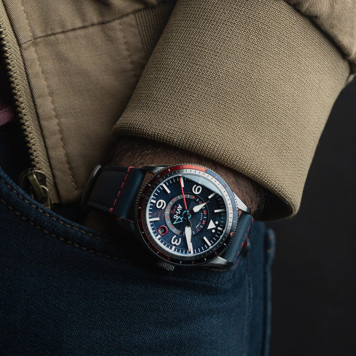 FLYBOY AIRMASTER GMT AUTOMATIC Blue / Leather | Blue Dial