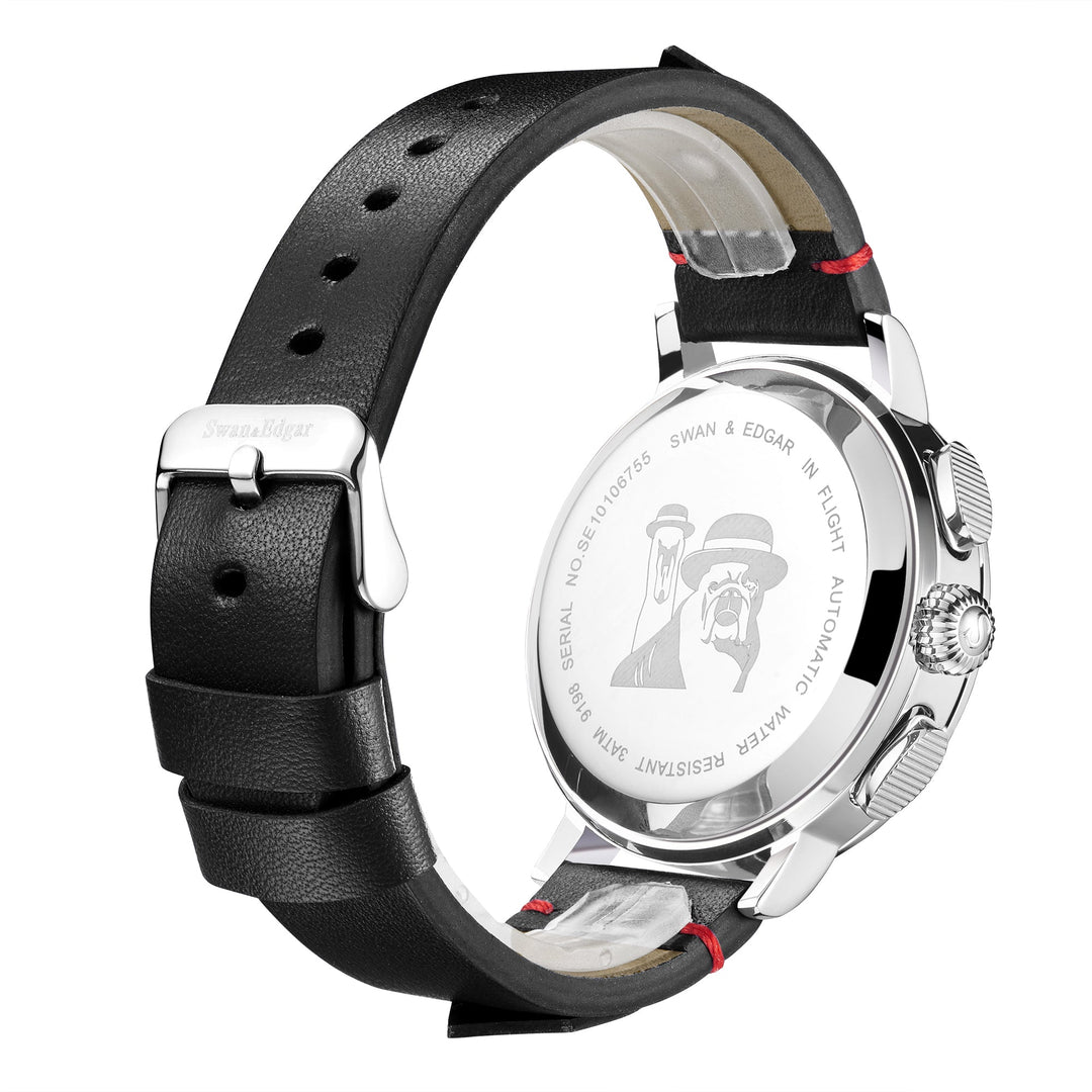 Flight Automatic Black Dial / Black Leather Strap With Aviation-Style Stud Detai