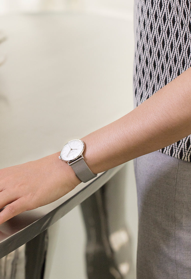 Max Bill Damen Silver Dial / Stainless Steel Milanese Bracelet Silver Dial