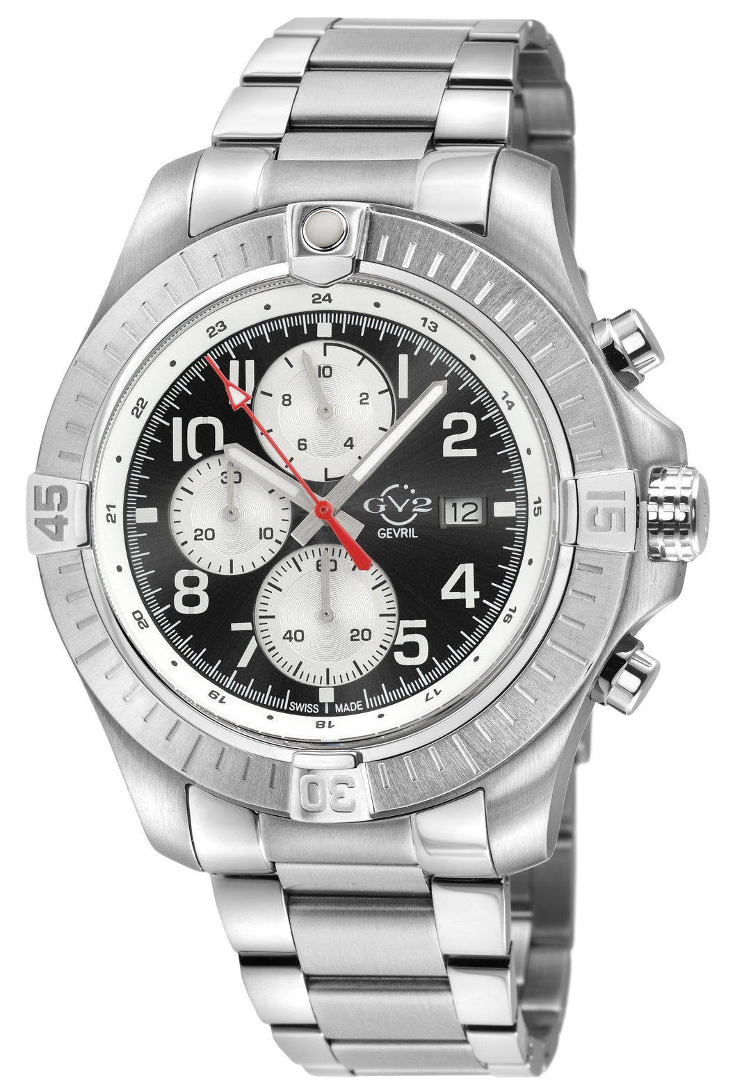 T38 GV2 Swiss Quartz Chronograph, 316L Case, Black Enamel Dial, 316L Bracelet | 