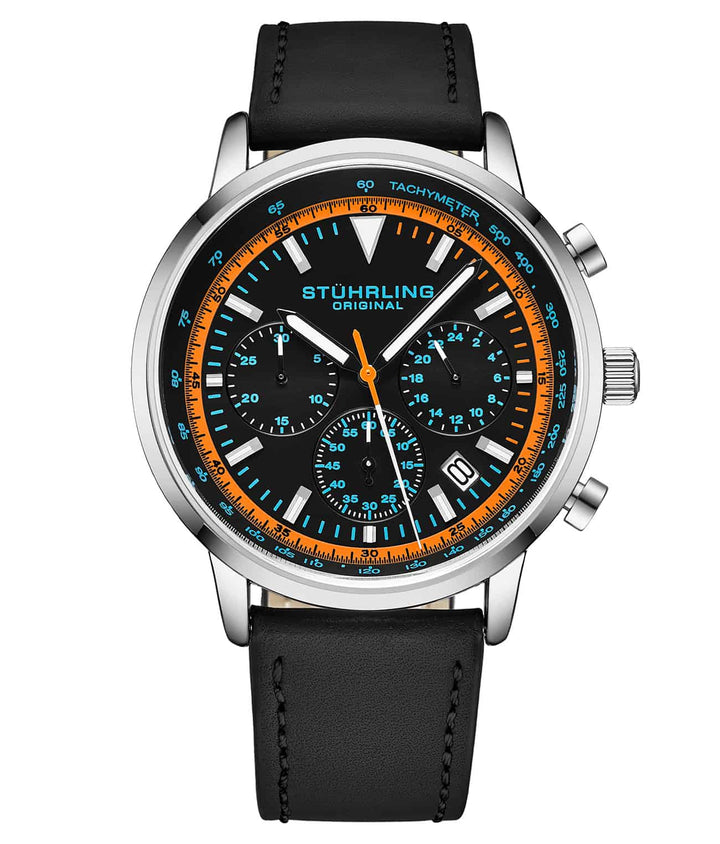 Monaco Black Dial / Black Leather Orange Blue | Black Dial