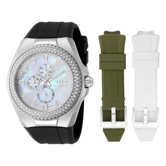 Cruise Monogram White And Silver Dial Black Stainless Steel And Silicone Strap 4