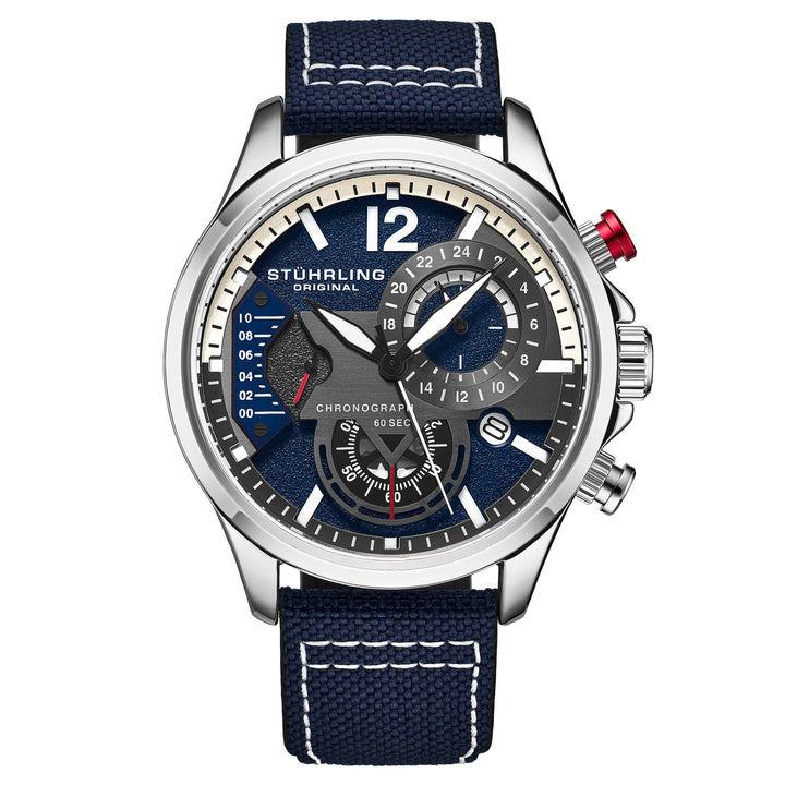 Cordura Quartz 45mm Aviator Blue/Leather | Blue Dial