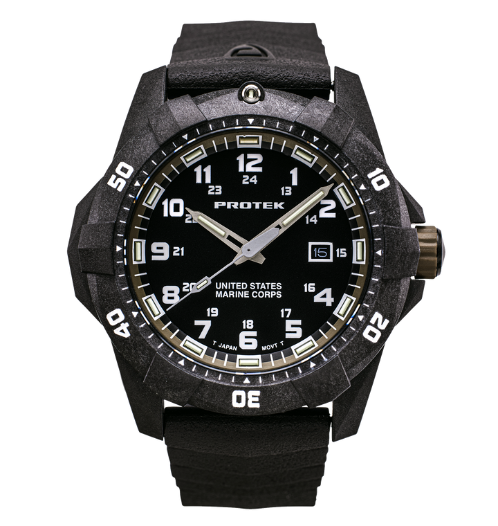 USMC Carbon Dive CARBON CASE/BLACK & SAND DIAL/BLACK STRAP | Black Dial