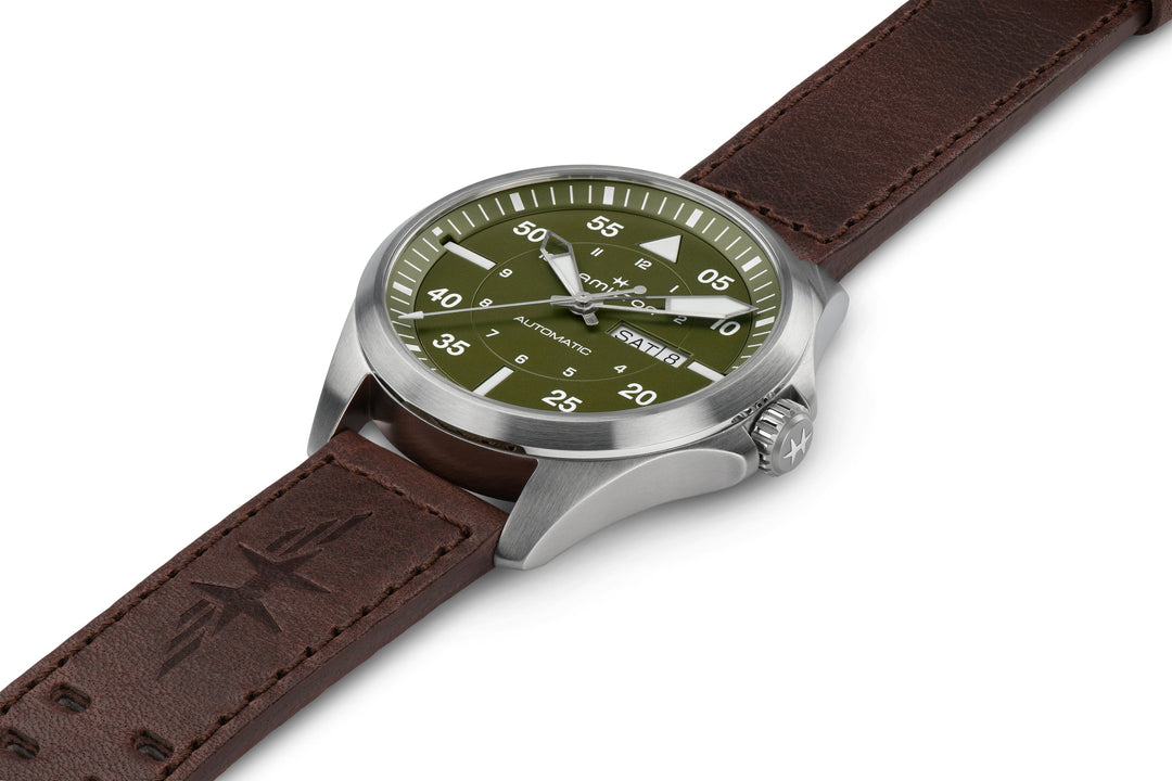 Khaki Aviation Pilot Day Date Auto Dark Brown / Leather