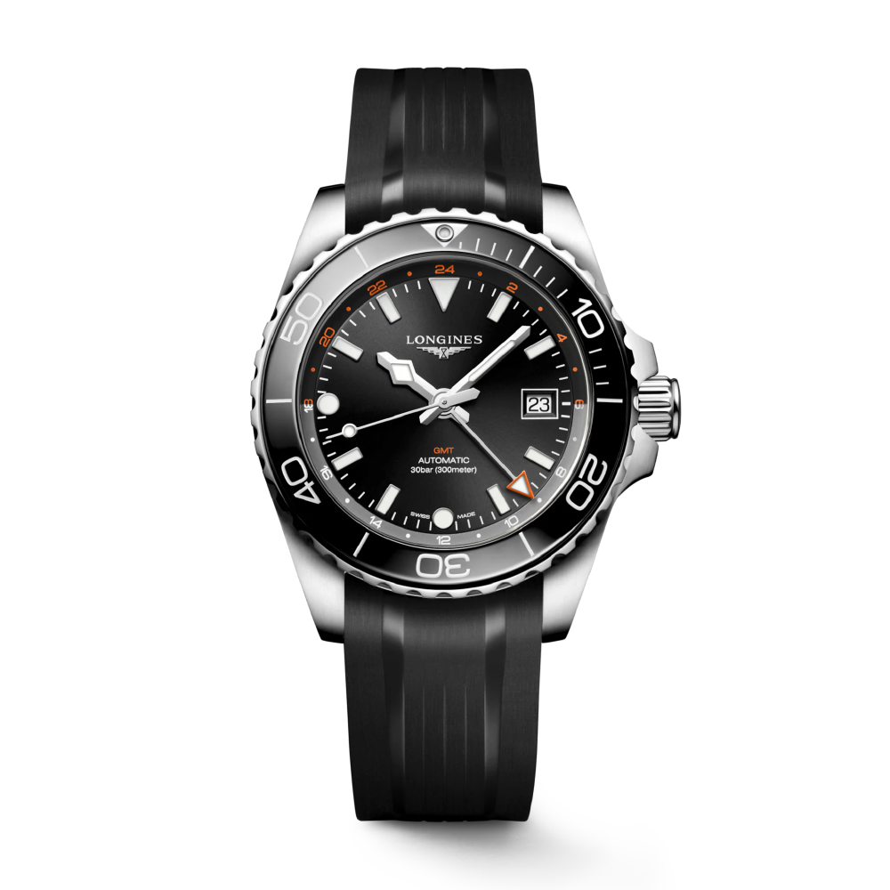 HYDROCONQUEST GMT Black / Rubber | Black Dial