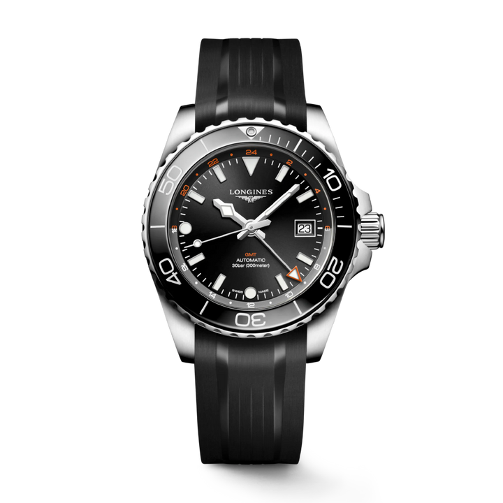 HYDROCONQUEST GMT Black / Rubber | Black Dial