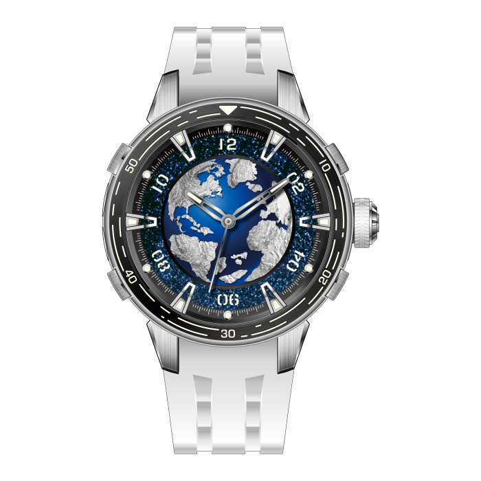 Celestial Blue And Silver Dial White Rubber Strap 40.2mm Blue-Silver Dial