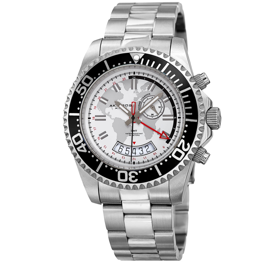 Silver and White Dial GMT Stainless Steel Men's Watch silver/White