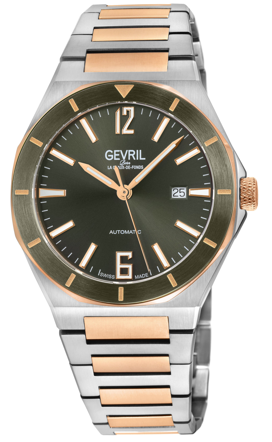 High Line Gevril High Line Swiss Made SW200 Automatic Olive Bezel two tone rose 