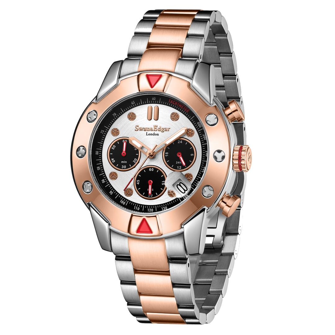 Mechanical Quartz Hybrid Silver Dial Two-Tone Bracelet Steel/Rose Gold Case Chro