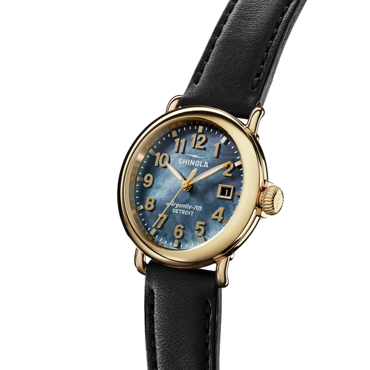 Runwell Watch Gray Mother-Of-Pearl Dial / Black Leather Strap Gray Dial