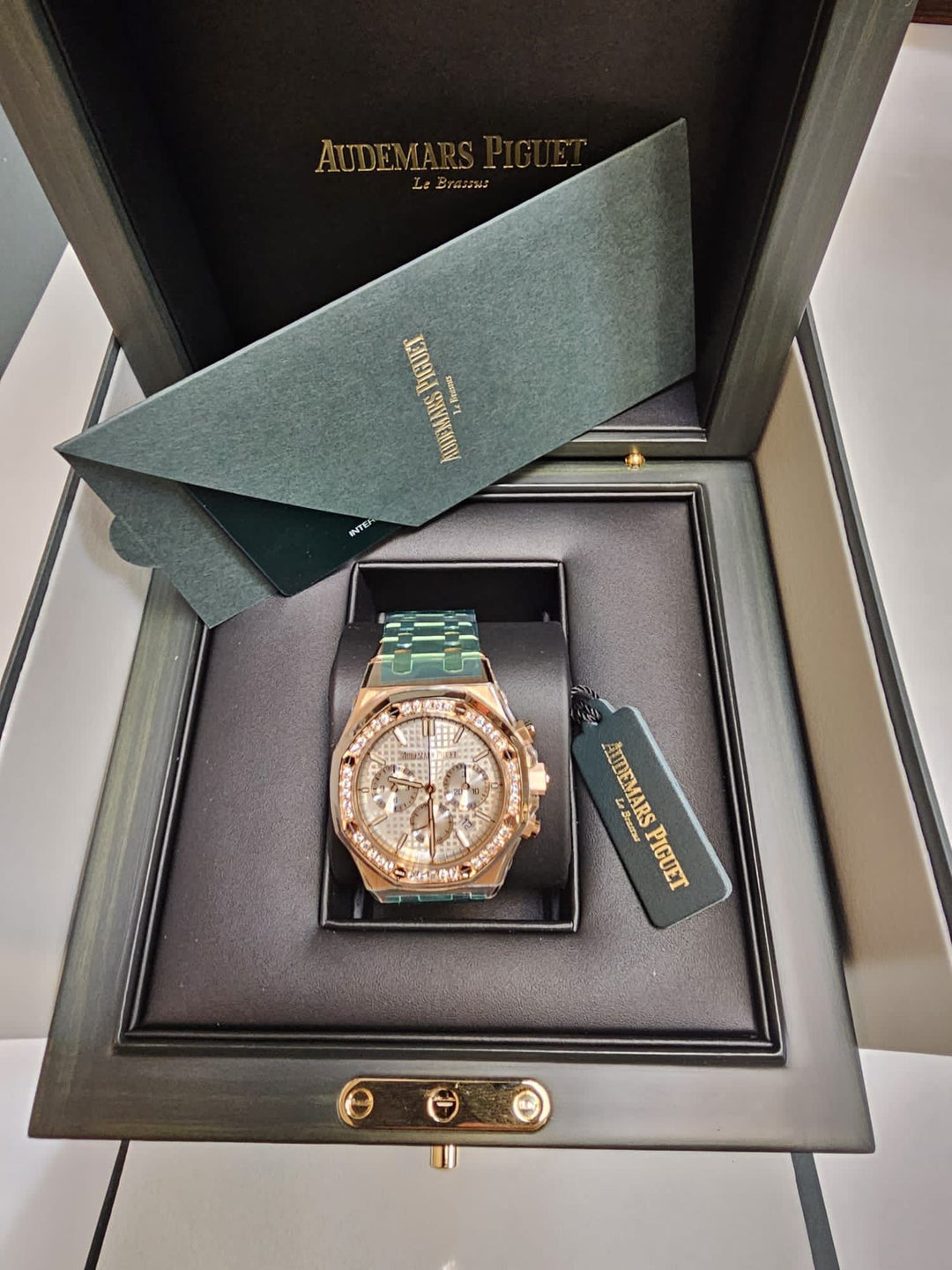 Audemars Piguet ROYAL OAK 38MM SILVER DIAL 18K PINK GOLD WITH DIAMOND BEZEL CHRONOGRAPH Ref. 26715OR.ZZ.1356OR.01 MENS WATCH