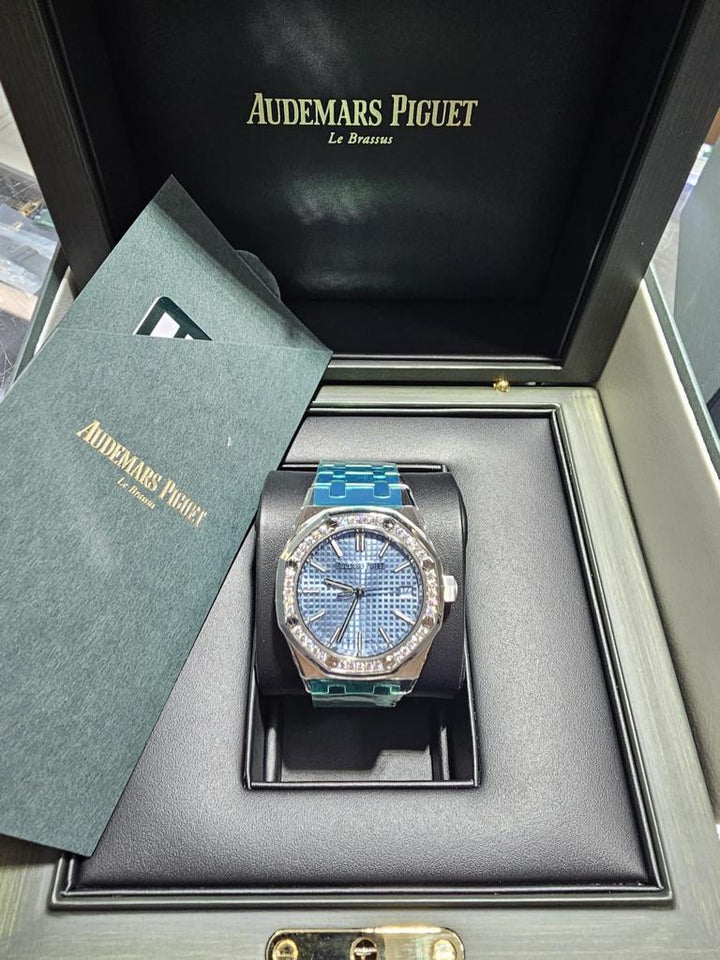 Audemars Piguet ROYAL OAK 37MM LIGHT BLUE DIAL DIAMOND BEZEL Ref. 15551ST.ZZ.1356ST.04 MENS WATCH