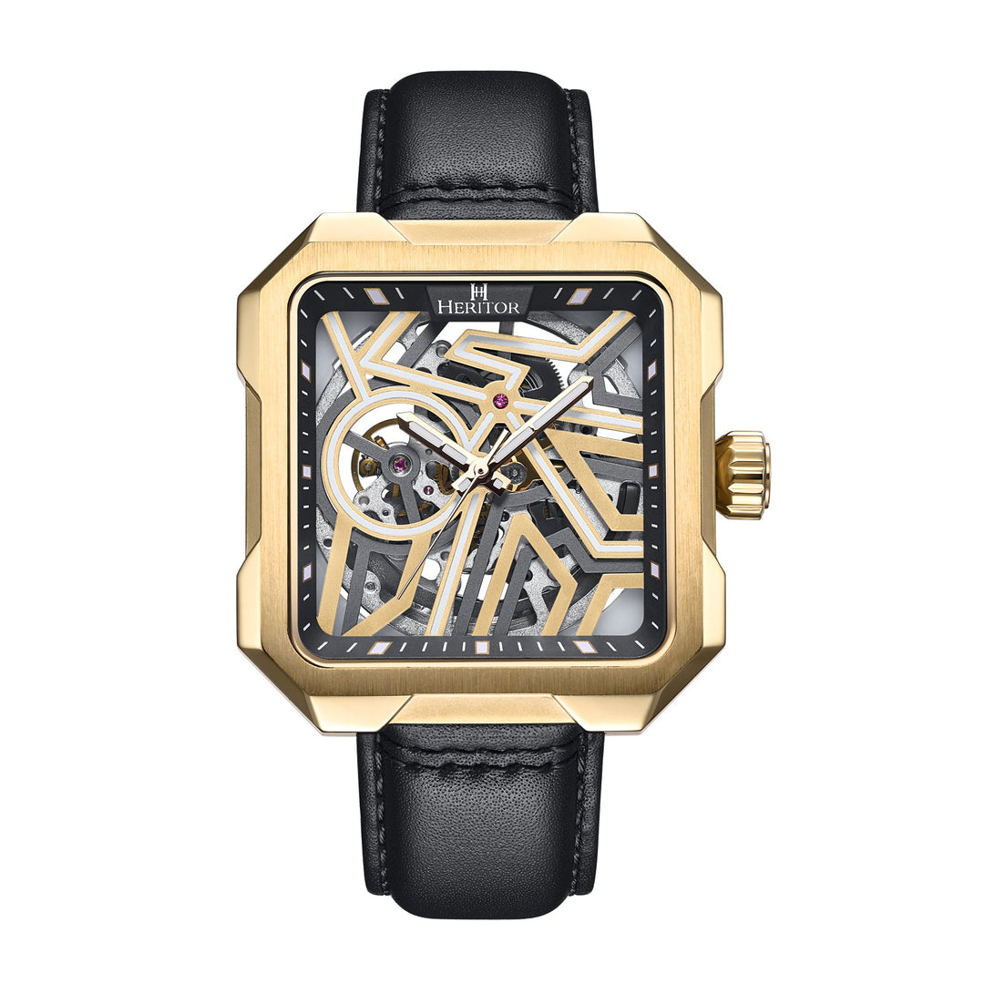 Campbell Leather-Band Skeleton Watch Gold | Gold Dial