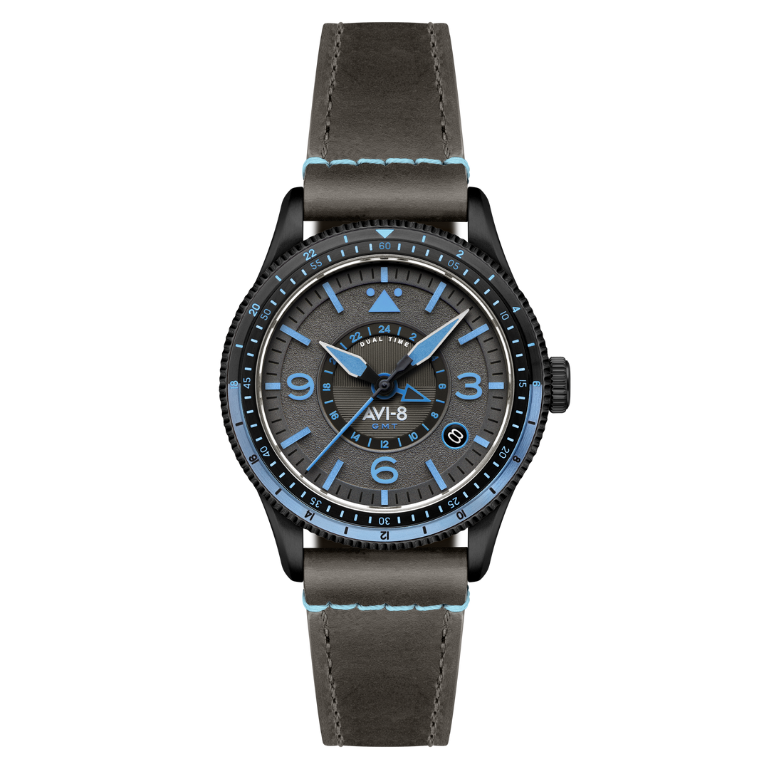 FLYBOY AIRMASTER GMT AUTOMATIC Grey / Leather | Grey Dial