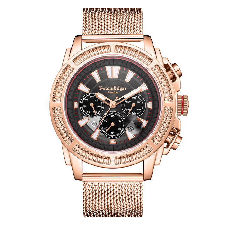 Noble Automatic Black Dial Rose Gold Stainless Steel Bracelet Rose Gold Case 45m
