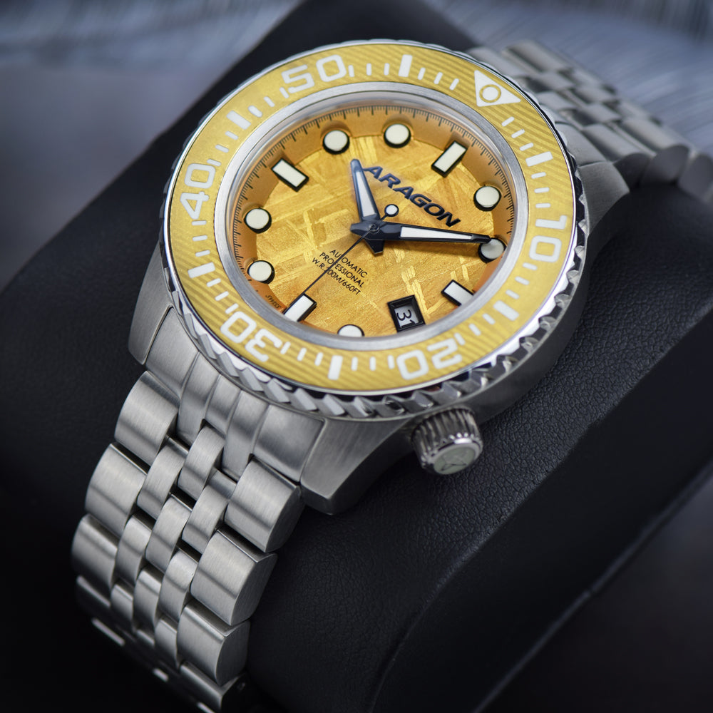 EVO Meteorite Swiss Automatic Limited Edition Titanium Damascus Bezel - Gold | G
