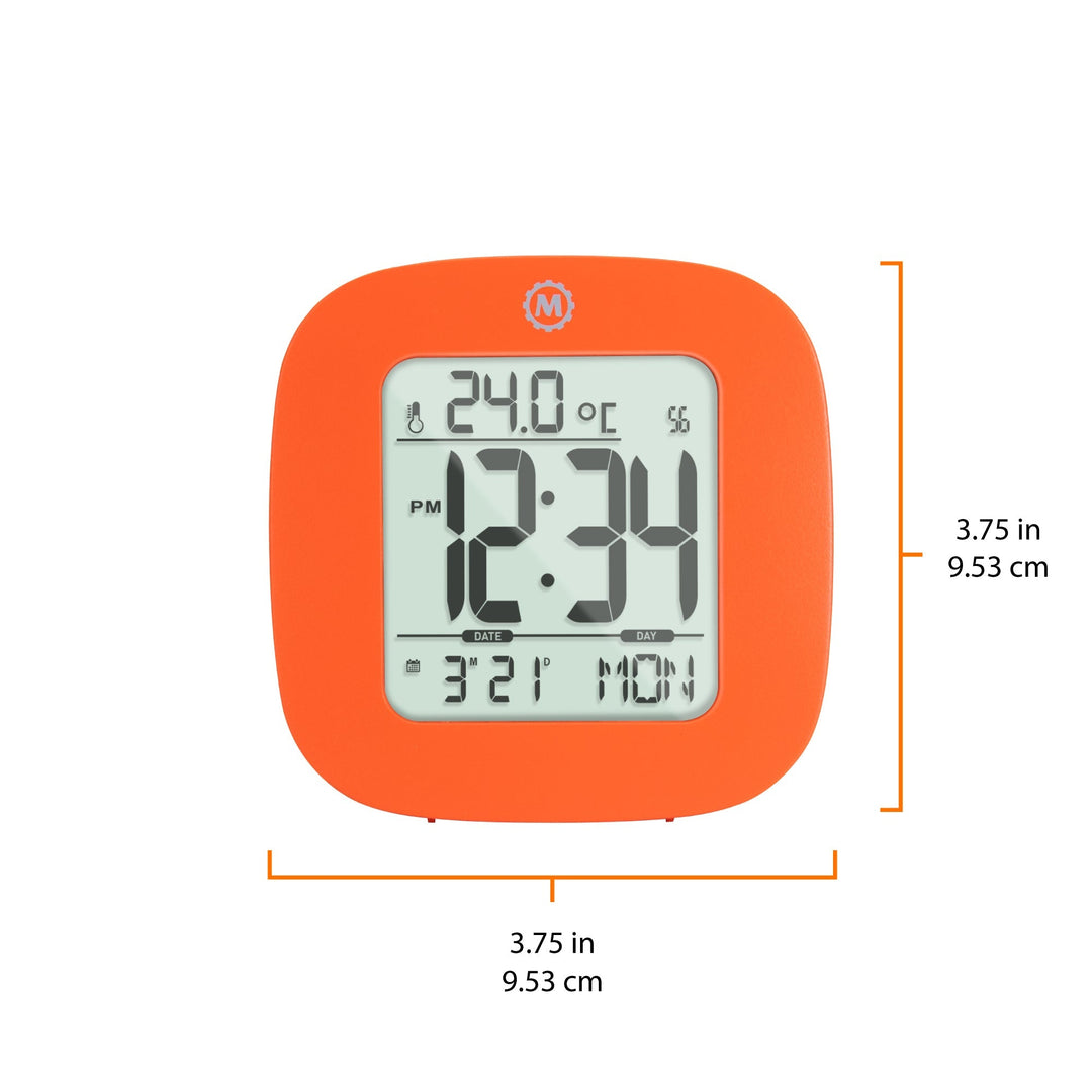 Compact Alarm Clock with Temperature and Date Clock, LCD, Alarm, Mini, Orange (2