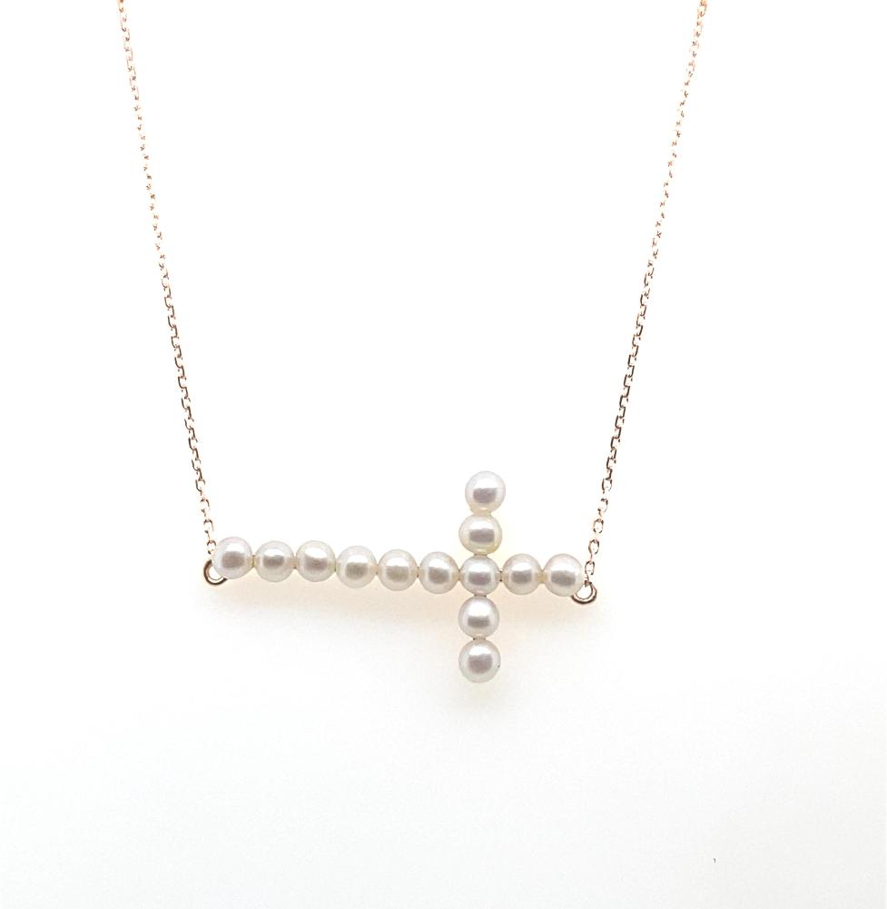 Pearl Horizontal Cross Necklace