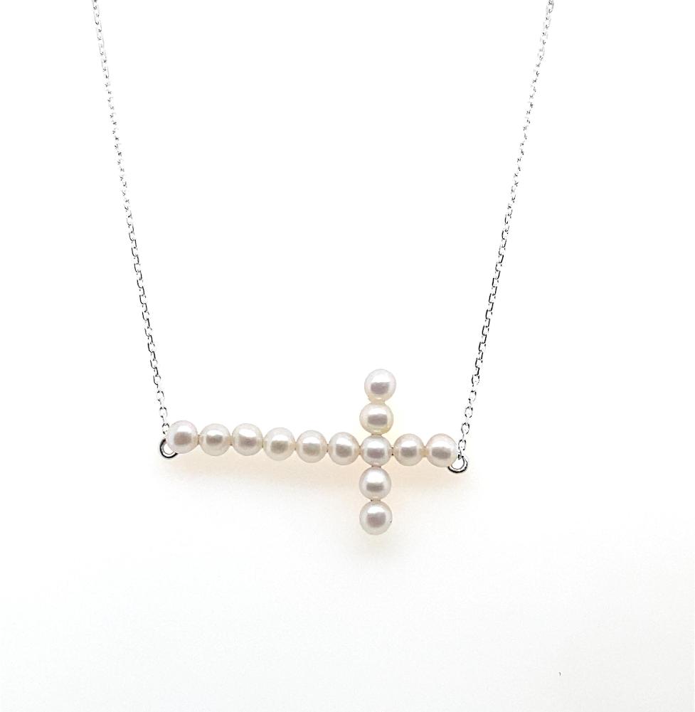 Pearl Horizontal Cross Necklace