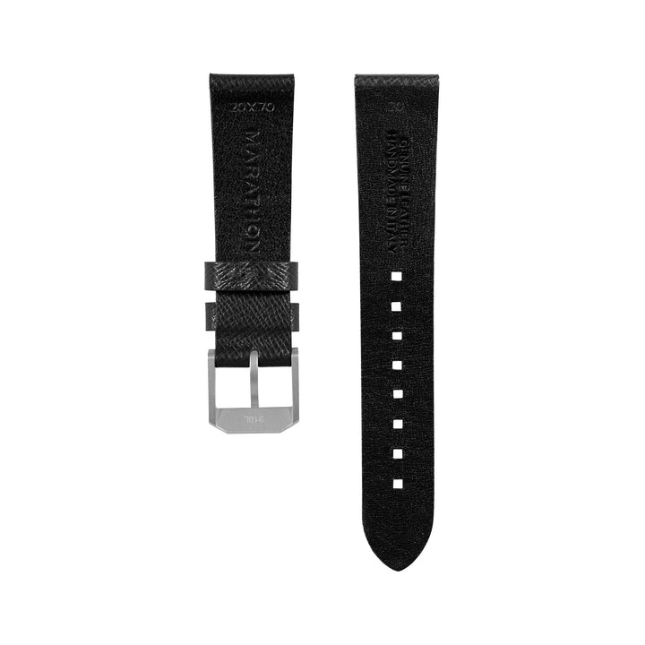 STRAP, 20mm, ITALIAN LEATHER, CROSS HATCH, PARKERIZED BUCKLE, BLACK, STANDARD IT