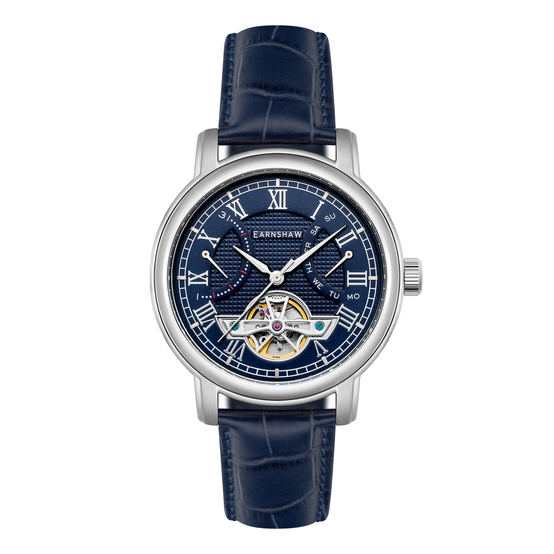 Heritage Longcase Double Retrograde Calendar Open Heart Automatic Blue / Genuine