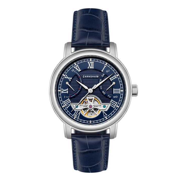 Heritage Longcase Double Retrograde Calendar Open Heart Automatic Blue / Genuine