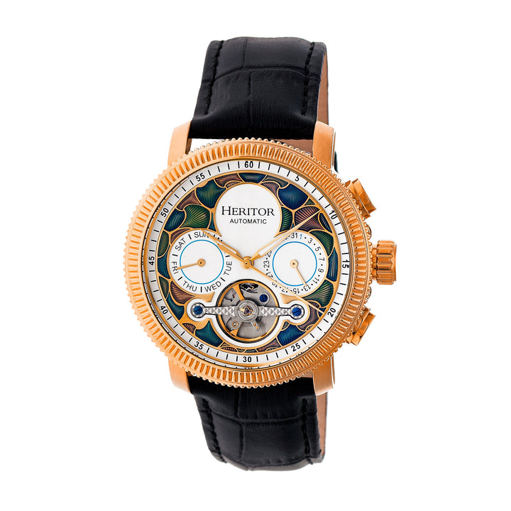 Aura Semi-Skeleton Genuine Leather-Band Watch Rose Gold/White | Multi-colored Di