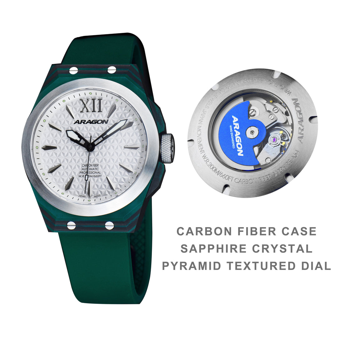 DF Carbon Fiber Automatic Sliver Dial, Green Case | Silver Dial