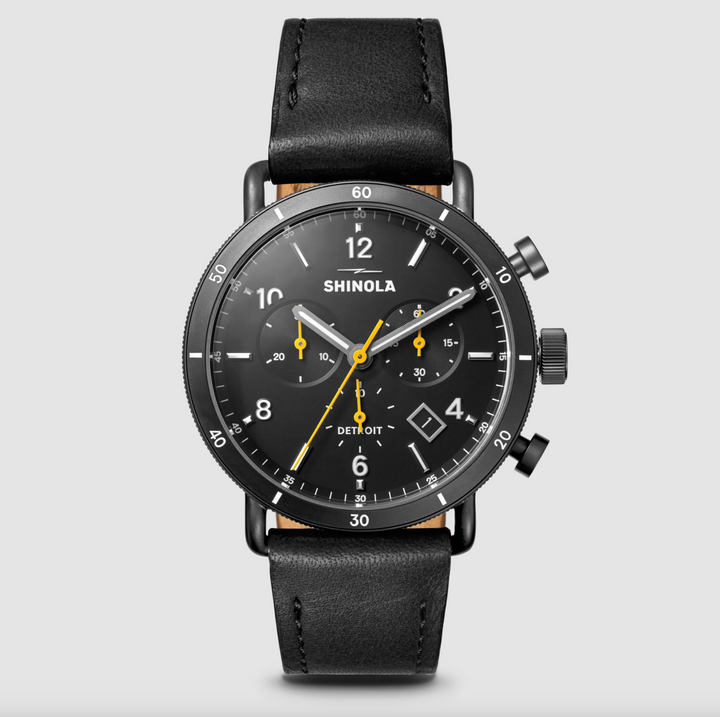 Canfield Sport 40mm, Black Leather Strap Black Black Dial