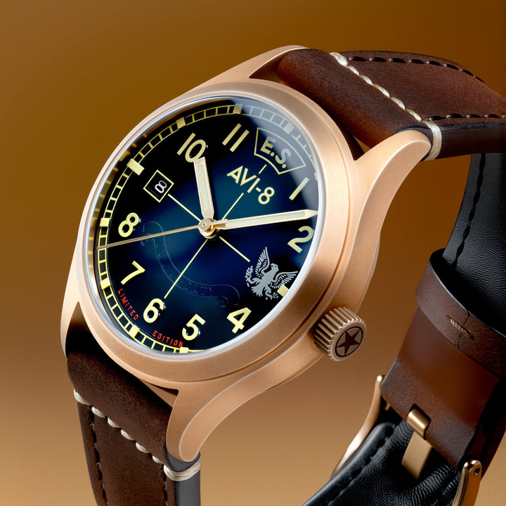 Flyboy Eagle Squadron Automatic Bronze 85th Limited Edition Black / Genuine Leat