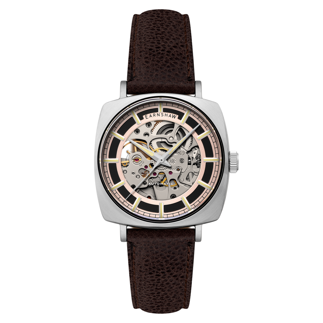 City Of London Moorgate Skeleton Automatic Rose Gold / Genuine Leather Strap Ros