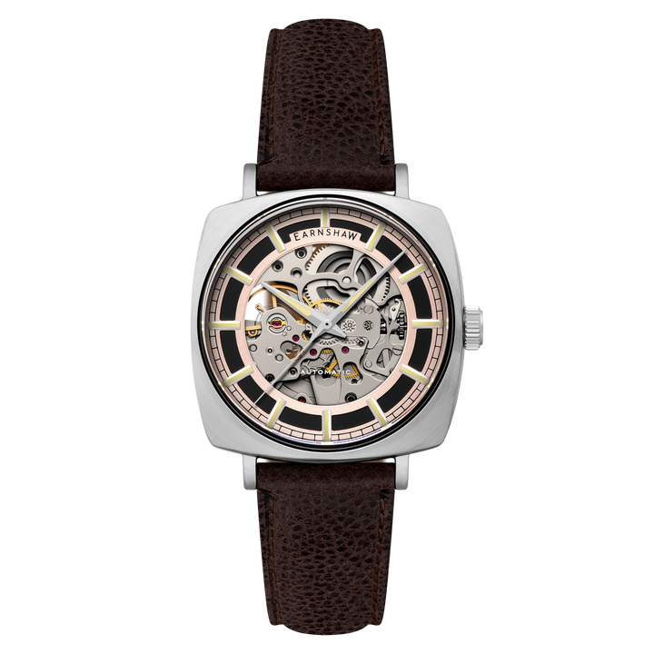 City Of London Moorgate Skeleton Automatic Rose Gold / Genuine Leather Strap Ros