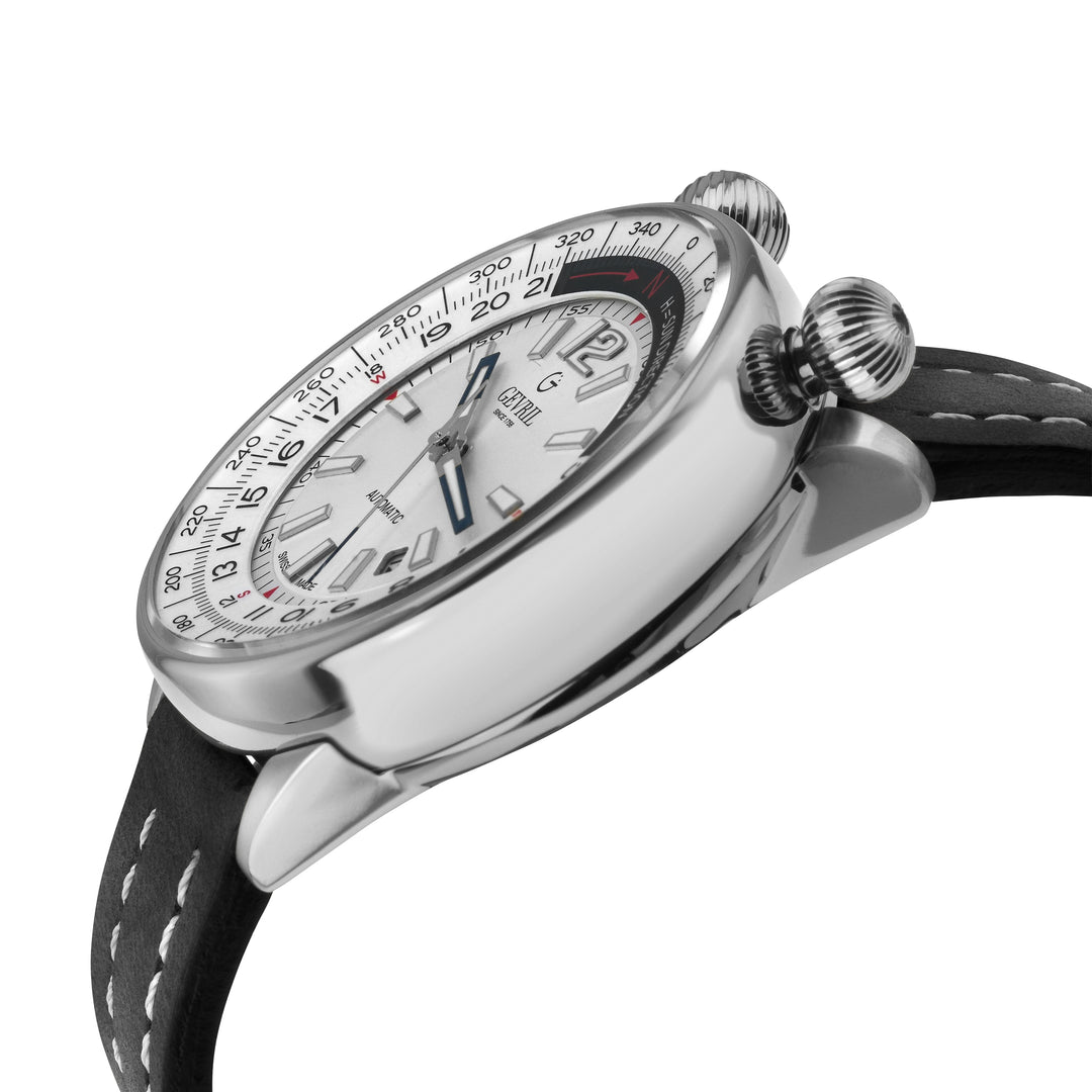 Wallabout Swiss Made Automatic Solar compass silver Black | Silver Dial