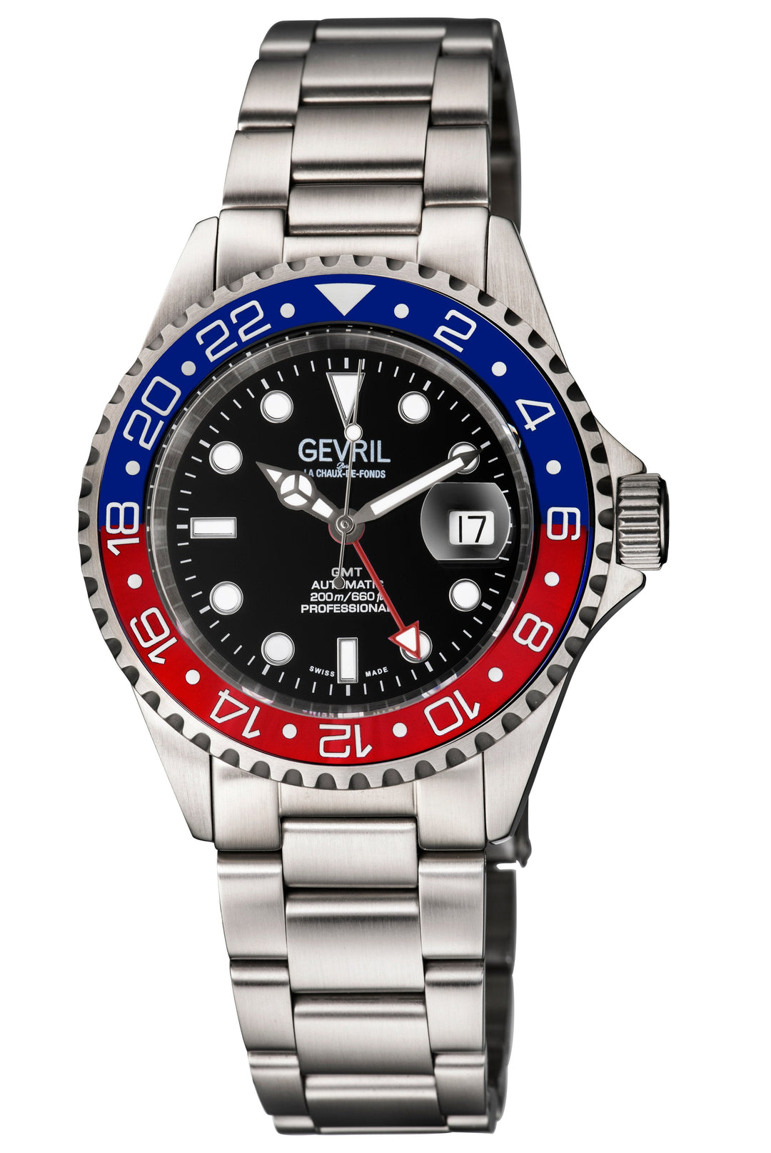 Wall Street GMT Swiss Made SW330 GMT Swiss Automatic Diver's watch blue/red | Bl