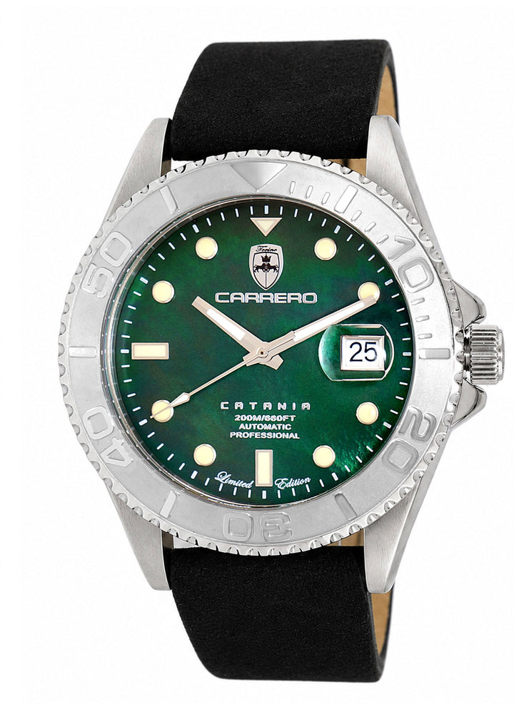 Catania MOP Silvertone-Green/ Black Green Mother-of-Pearl Dial