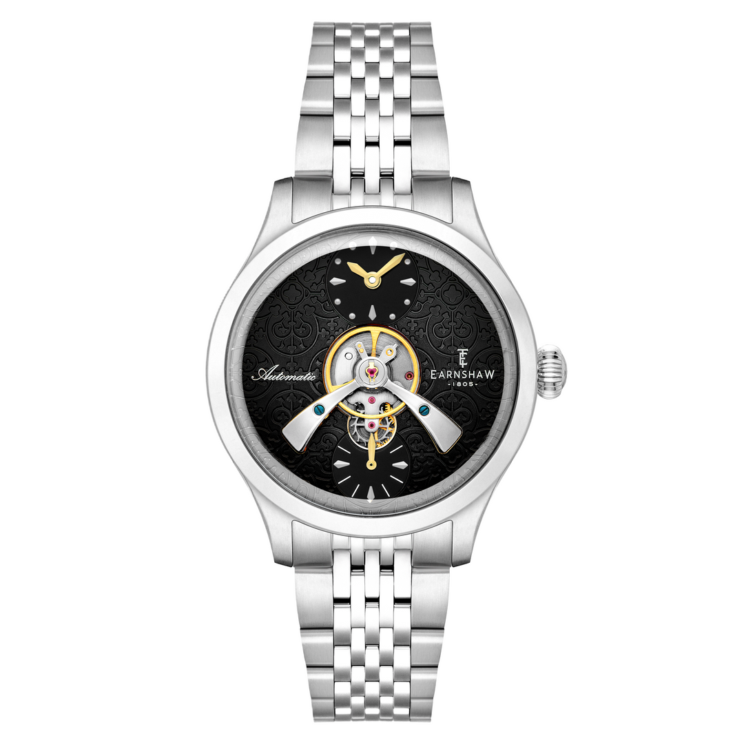 Dalton Gothic Time  / Silver Stainless Steel Bracelet Black Dial