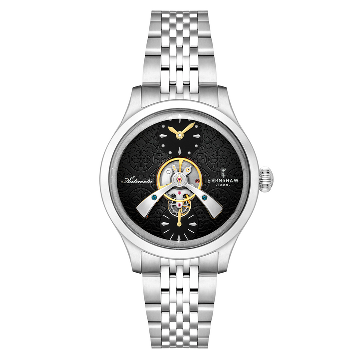 Dalton Gothic Time  / Silver Stainless Steel Bracelet Black Dial