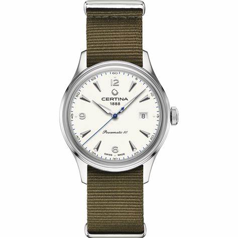 DS Heritage Powermatic White / Green Strap | White Dial