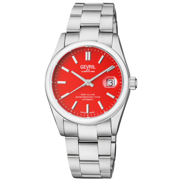West Village Gevril Sellita SW200 Swiss Made Automatic Watch Red magnify date sa