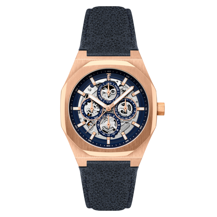 Discovery Drake Triple Calendar Skeleton Automatic Blue / Genuine Leather | Blue