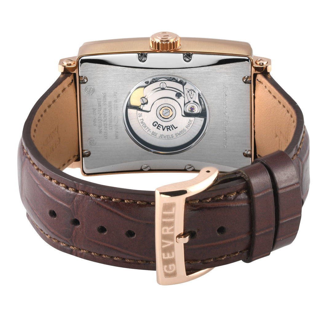 Avenue of Americas Gevril Men's Avenue of America's IPRG Case, Silver Dial, Genu