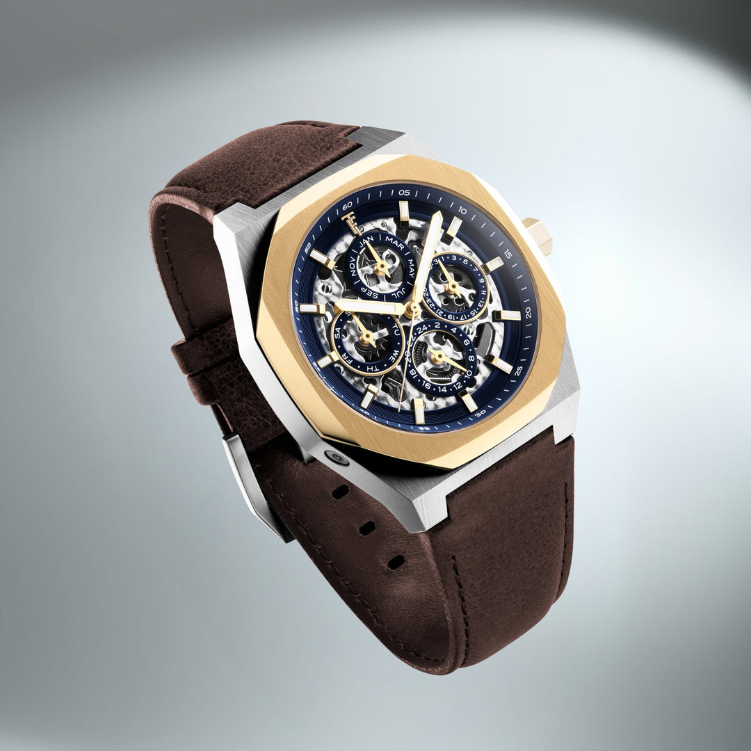 Discovery Drake Triple Calendar Skeleton Automatic Blue / Genuine Leather Blue D