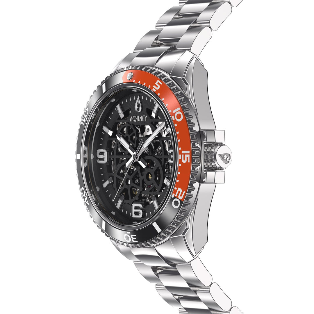 Automatic Miyota Movement Skeleton Black/Orange | Black Dial