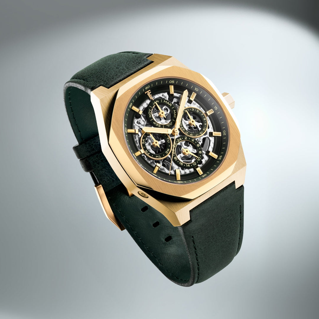 Discovery Drake Triple Calendar Skeleton Automatic Green / Genuine Leather | Gre
