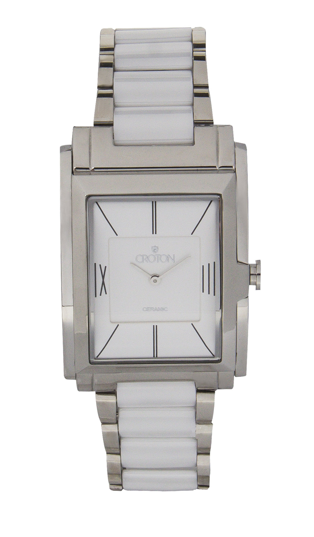 Men's Swiss Quartz White Ceramic & Stainless Steel Rectangular Dress Watch  |  D