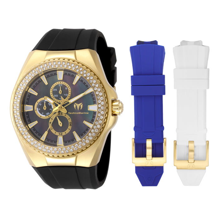Cruise Monogram Black And Gold Dial Black Stainless Steel And Silicone Strap 45m