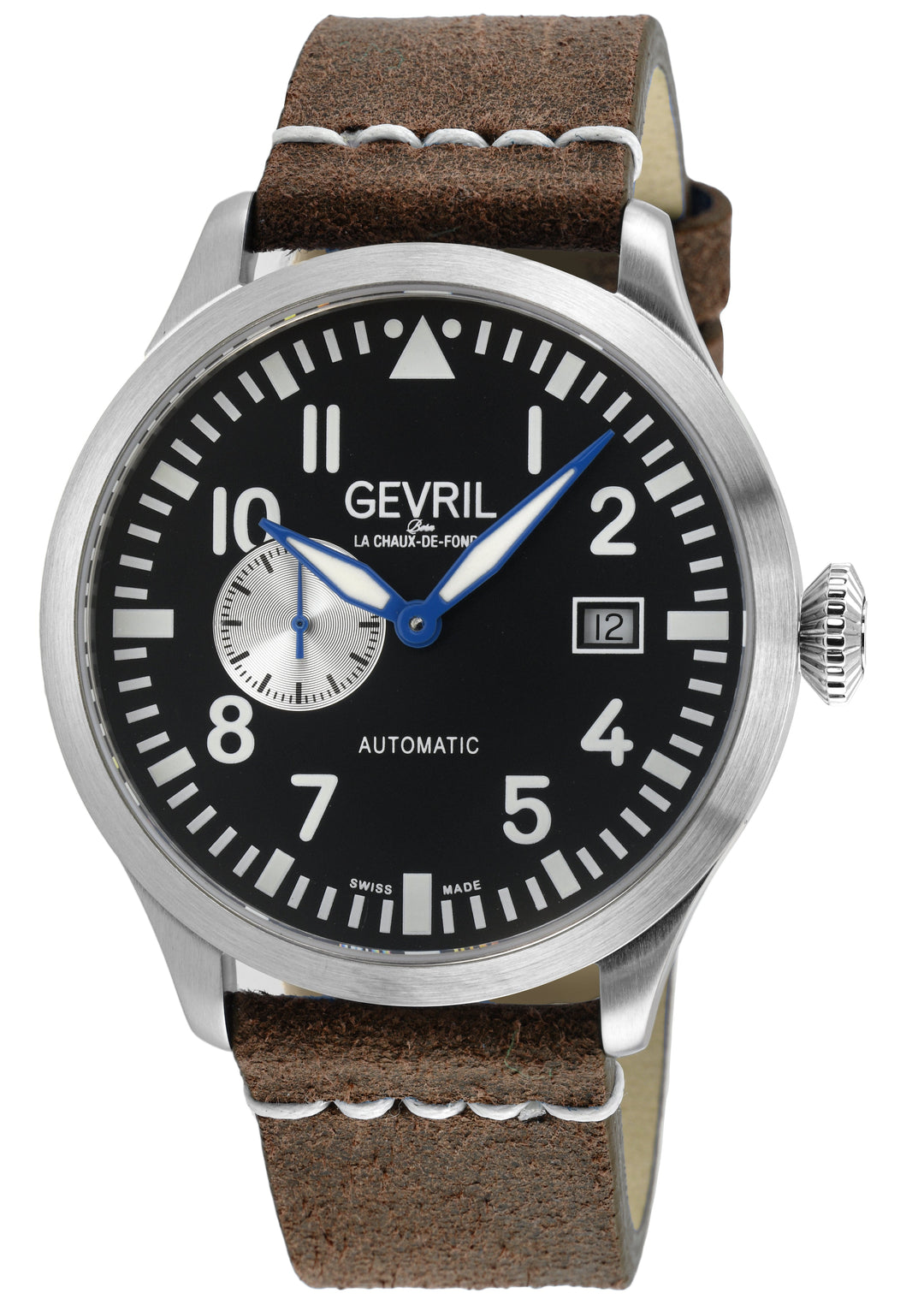 Vaughn Swiss automatic SA110, Black Dial, Brown Handmade Leather Strap | Black D