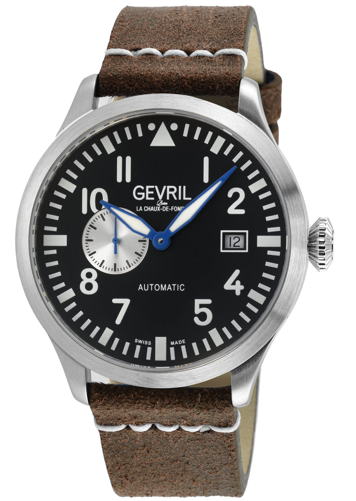 Vaughn Swiss automatic SA110, Black Dial, Brown Handmade Leather Strap | Black D
